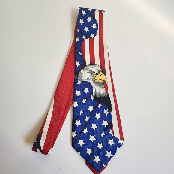 E. Graziano Eagle American Flag Tie Red White Blue Mens Necktie 4" x 59" - Picture 1 of 4
